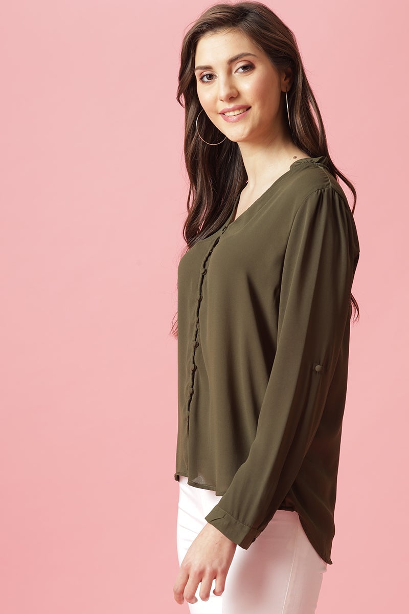 Gipsy Olive Medium Length V- Neck Polyester Tunic