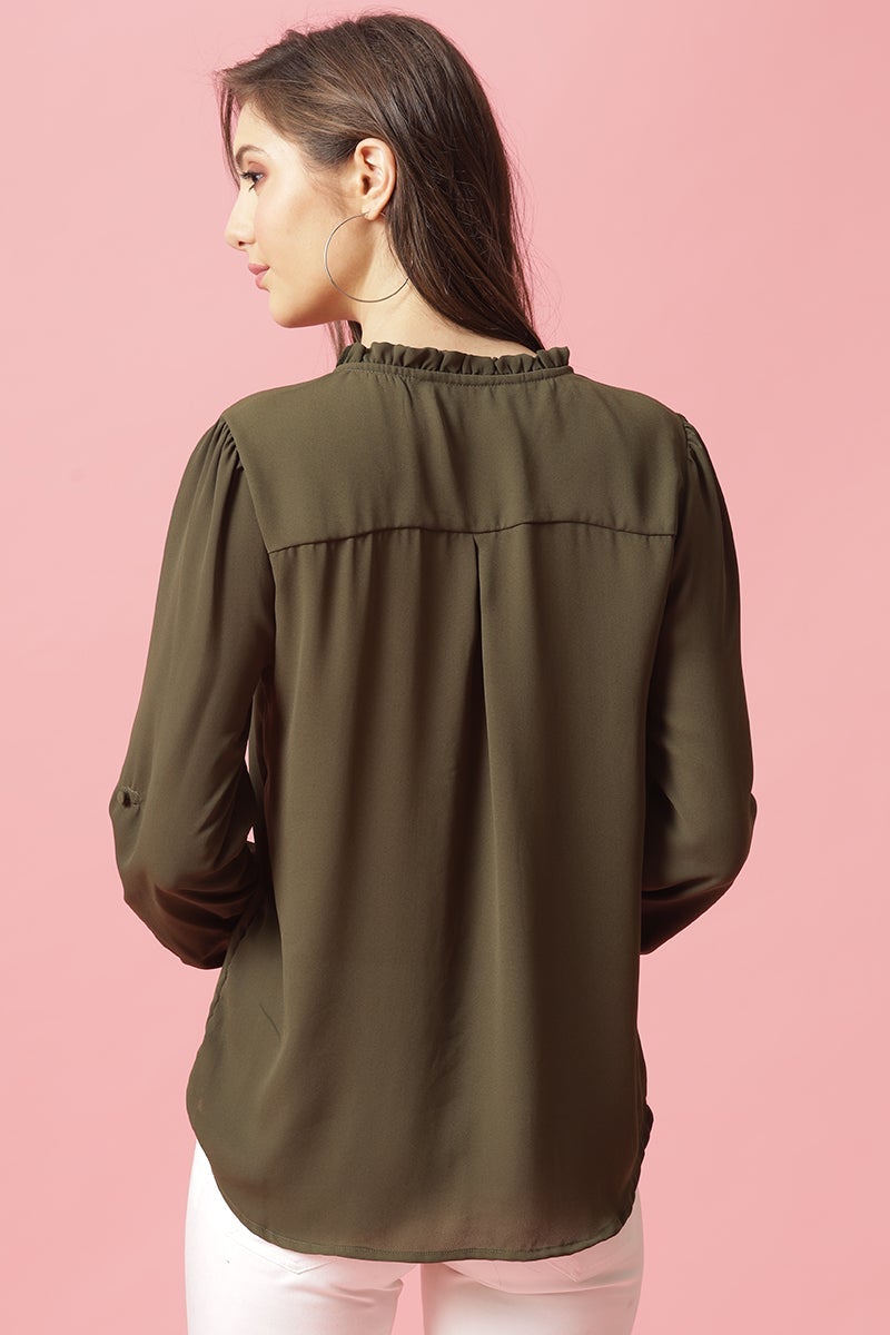 Gipsy Olive Medium Length V- Neck Polyester Tunic