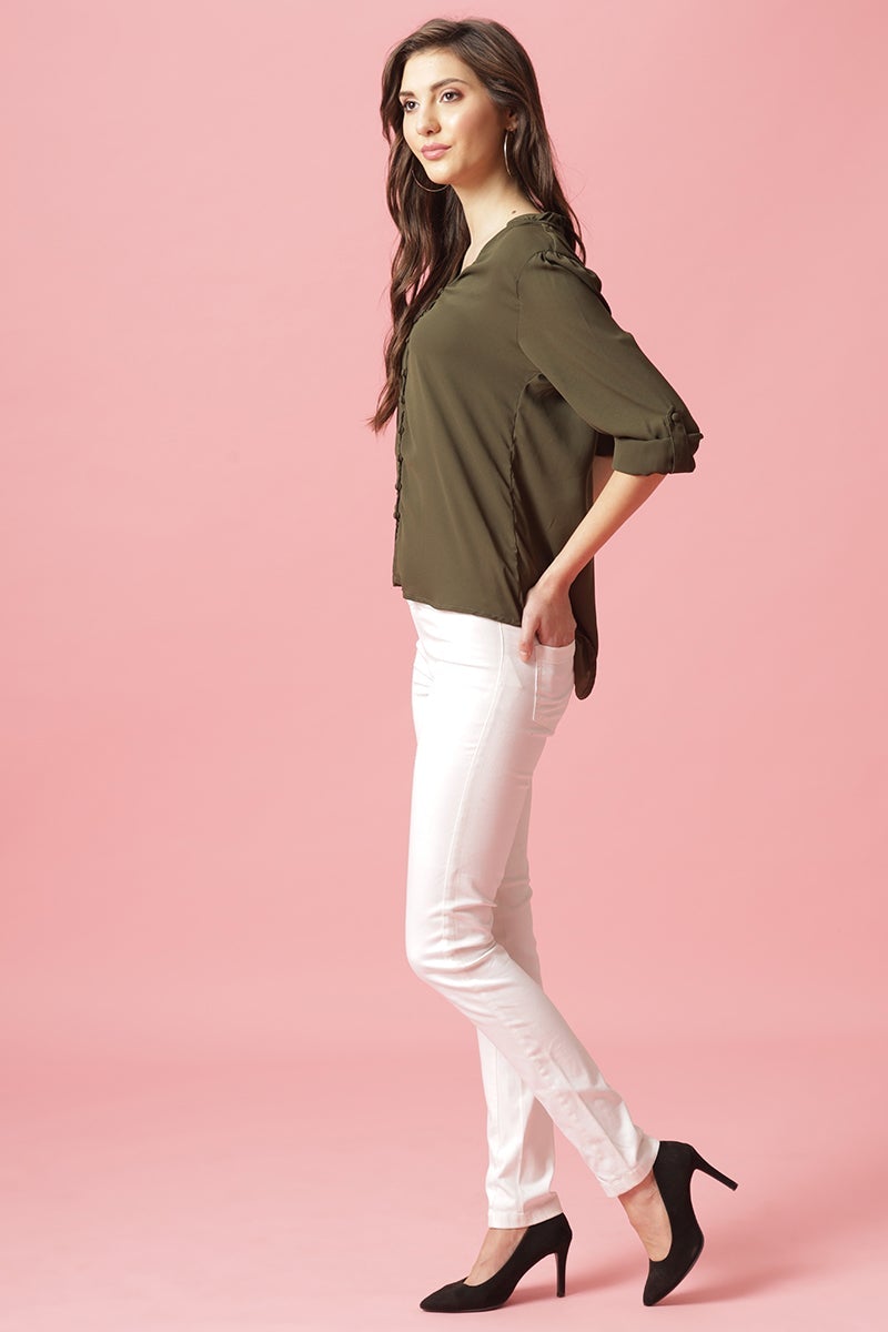 Gipsy Olive Medium Length V- Neck Polyester Tunic