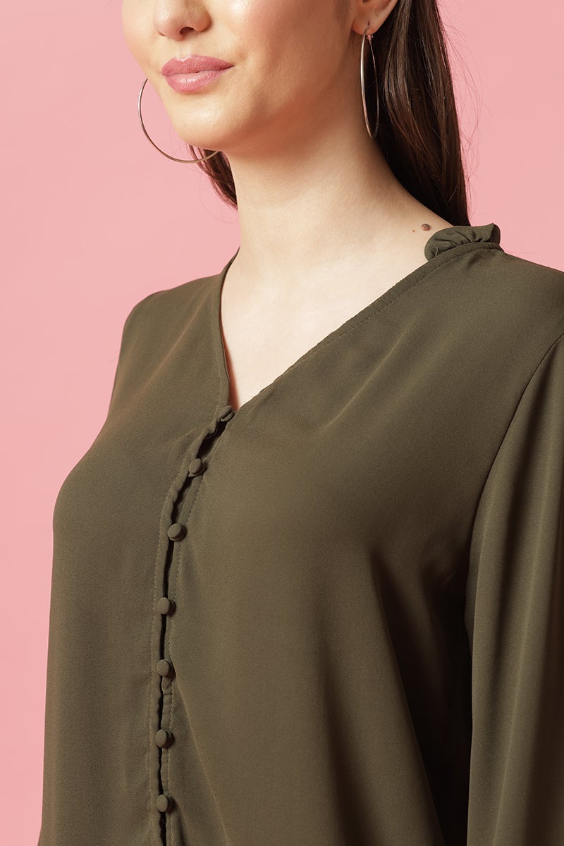 Gipsy Olive Medium Length V- Neck Polyester Tunic