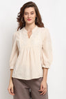 Mustard Medium Length V-Neck Cotton Stripe Tunic