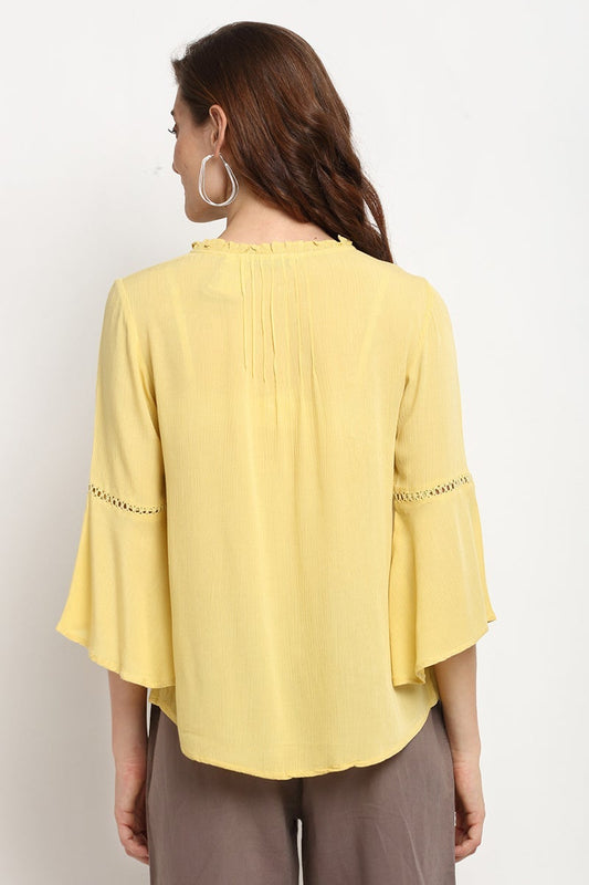 Yellow Medium Length Tie - Up Rayon Crepe Tunic