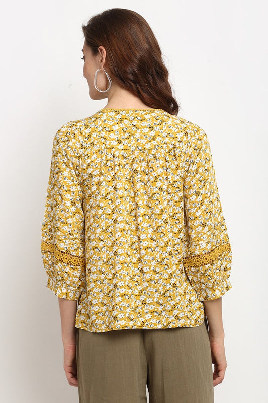 Yellow Medium Length Tie - Up Rayon Tunic