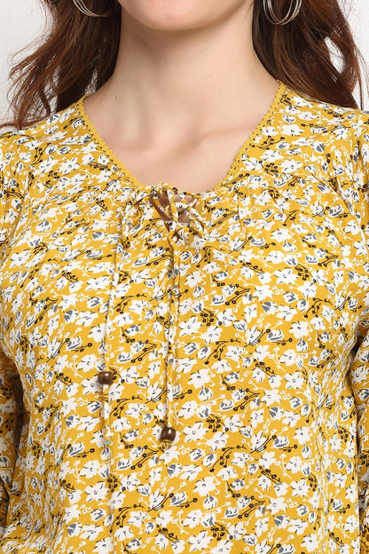 Yellow Medium Length Tie - Up Rayon Tunic