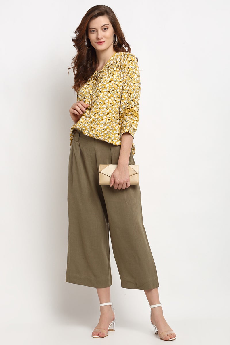 Yellow Medium Length Tie - Up Rayon Tunic