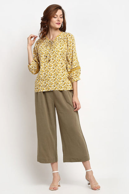 Yellow Medium Length Tie - Up Rayon Tunic
