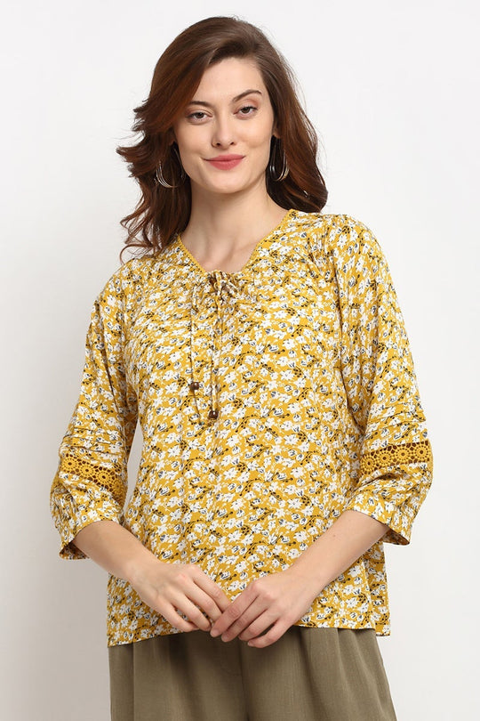 Yellow Medium Length Tie - Up Rayon Tunic