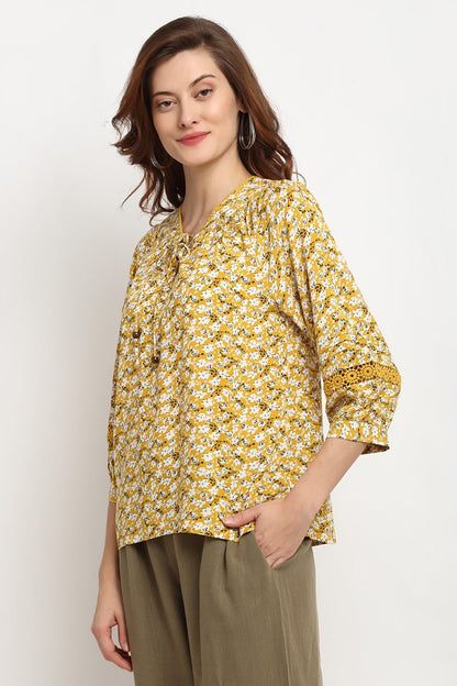 Yellow Medium Length Tie - Up Rayon Tunic