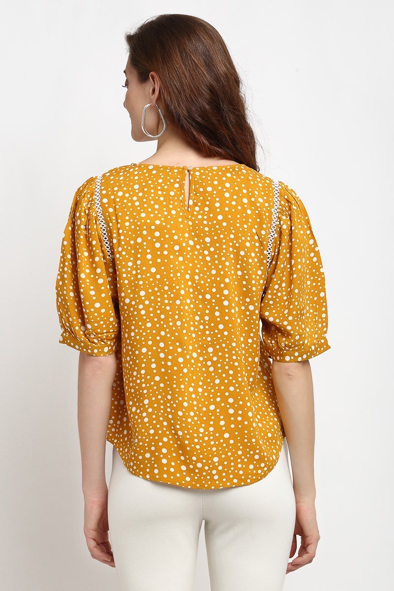Mustard Medium Length Round Neck Rayon Tunic
