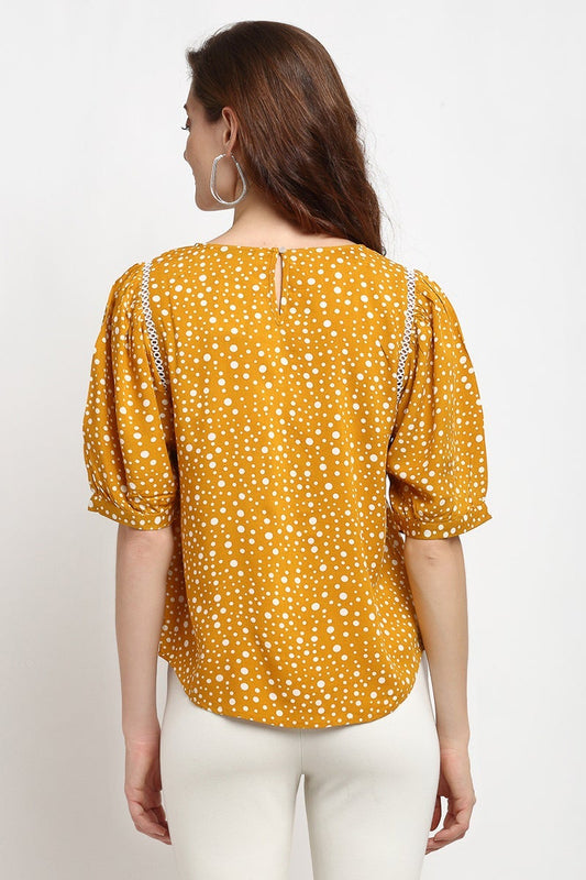 Mustard Medium Length Round Neck Rayon Tunic