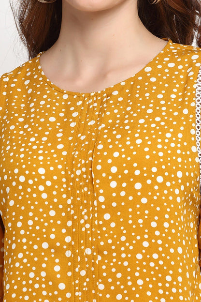 Mustard Medium Length Round Neck Rayon Tunic
