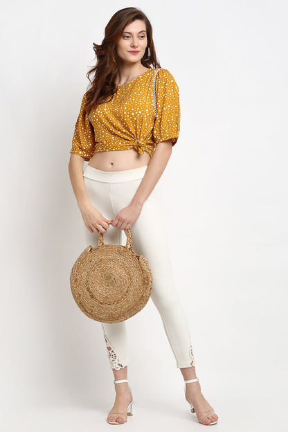 Mustard Medium Length Round Neck Rayon Tunic