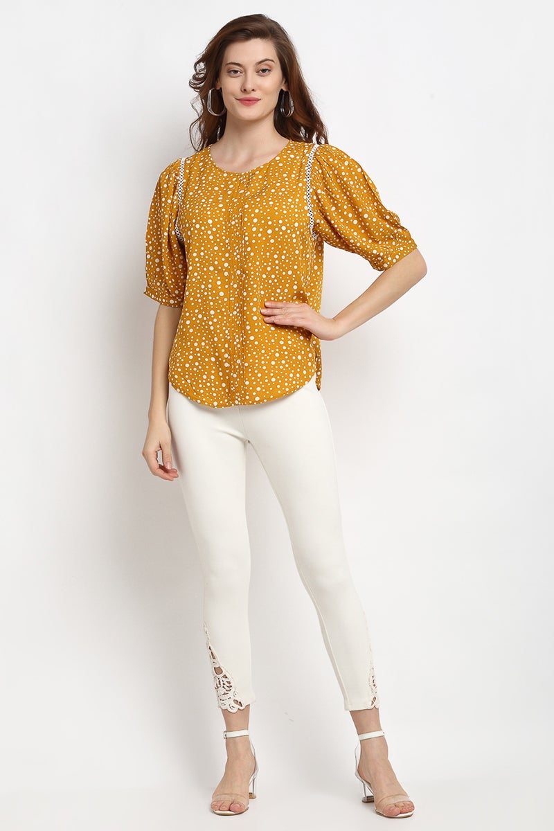 Mustard Medium Length Round Neck Rayon Tunic