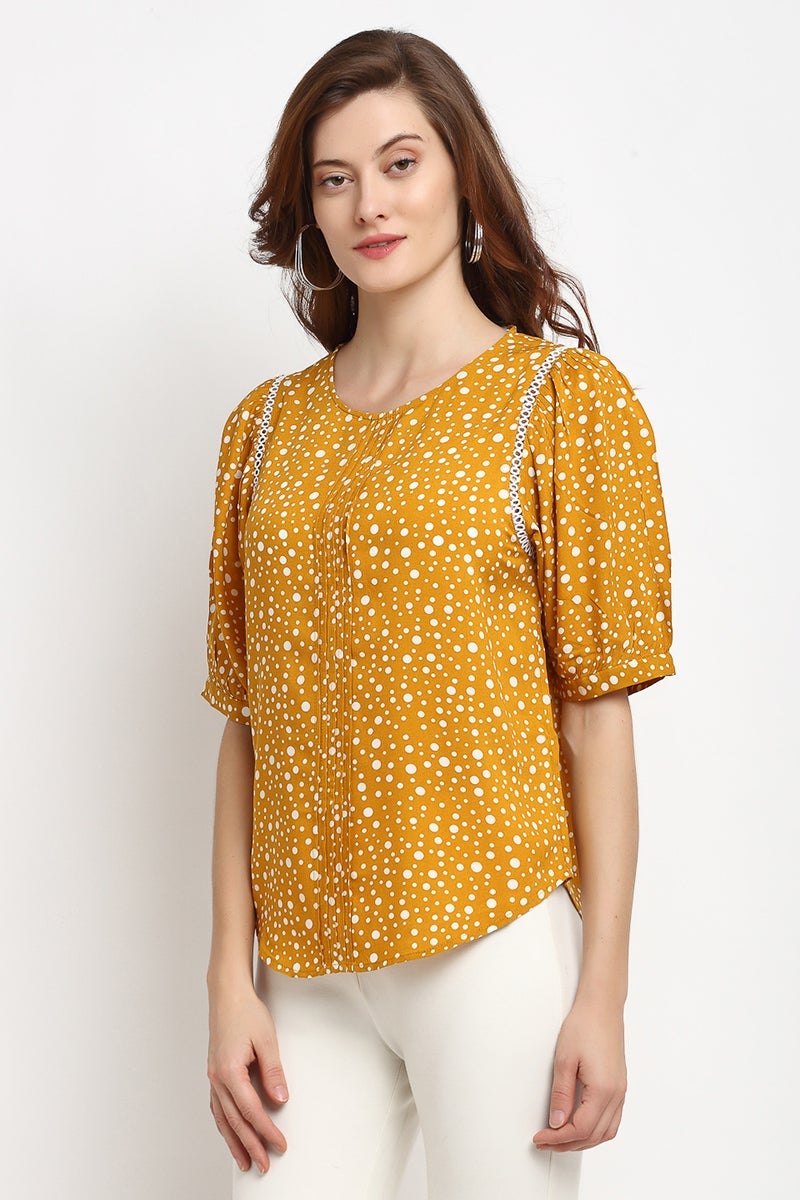 Mustard Medium Length Round Neck Rayon Tunic