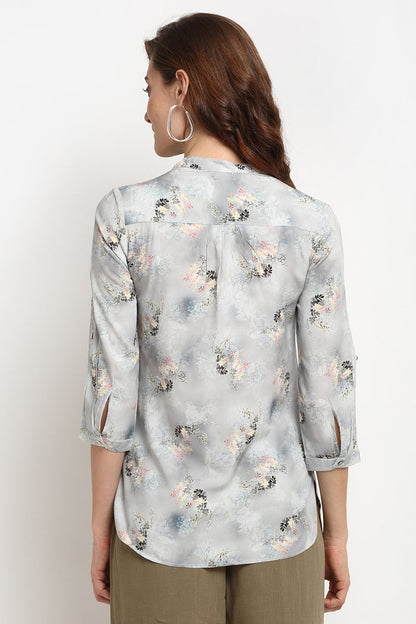 Grey Medium Length V-Neck Rayon Crepe Tunic