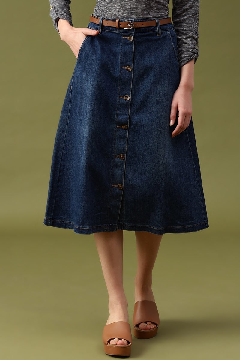 Gipsy Navy Blue Solid Denim Skirt