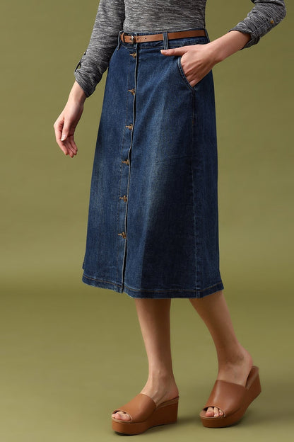 Gipsy Navy Blue Solid Denim Skirt