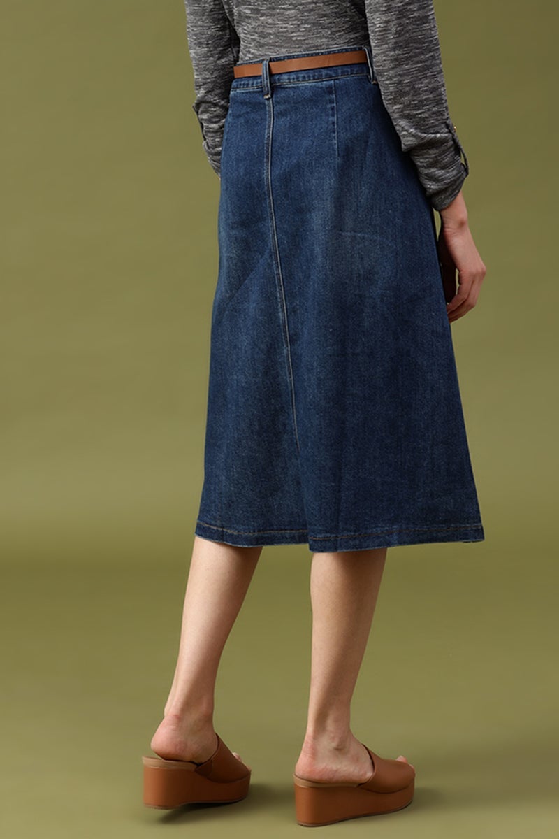 Gipsy Navy Blue Solid Denim Skirt