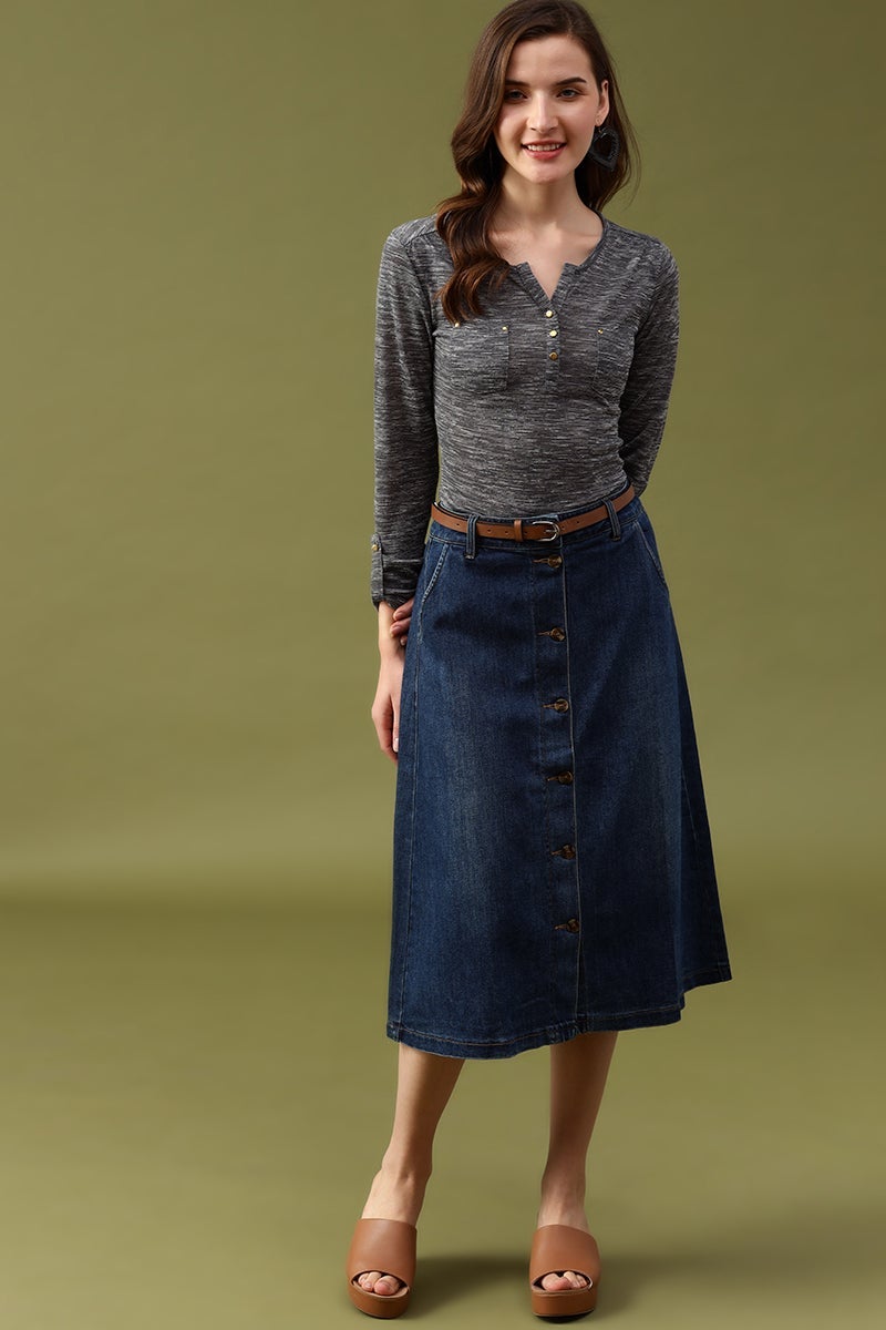 Gipsy Navy Blue Solid Denim Skirt