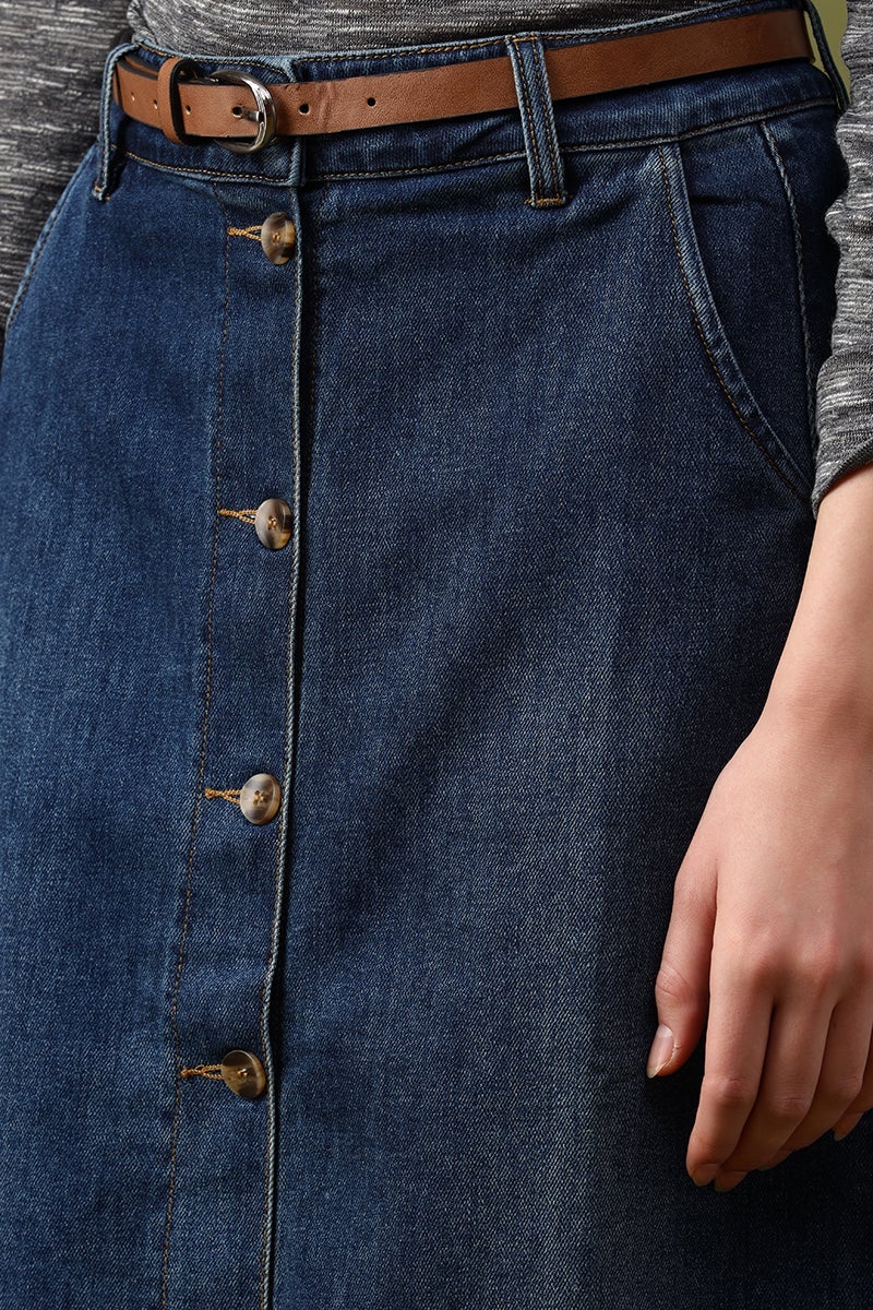 Gipsy Navy Blue Solid Denim Skirt