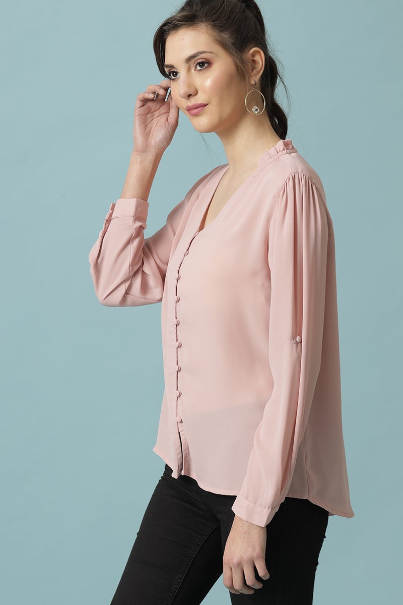 Gipsy Dusky Pink Medium Length V- Neck Polyester Tunic