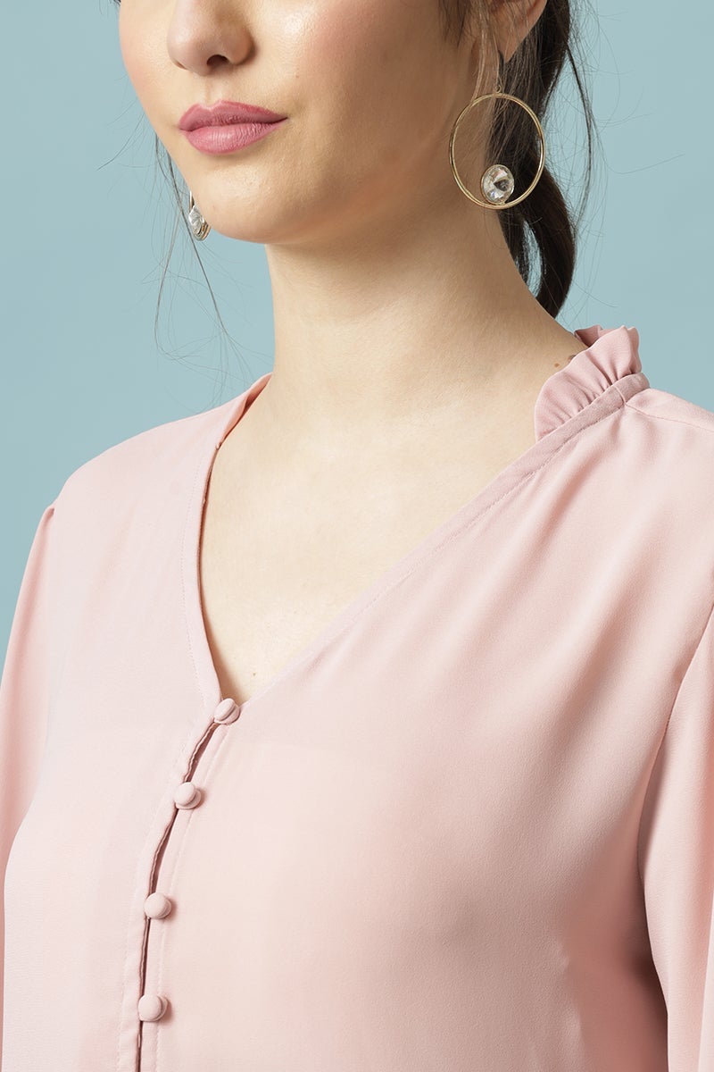 Gipsy Dusky Pink Medium Length V- Neck Polyester Tunic