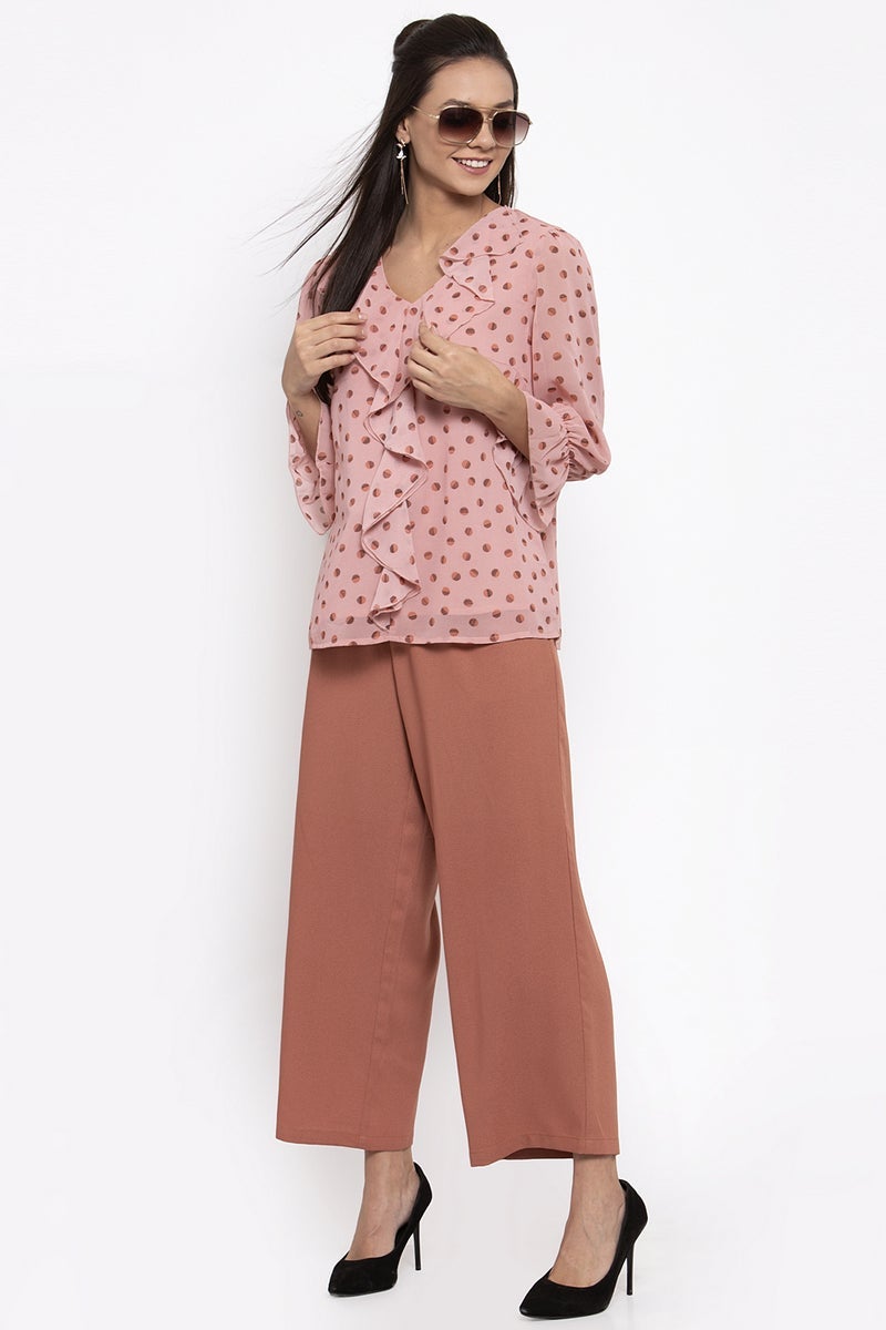 Gipsy Women V-Neck Long Sleeves Self Design Dusky Pink Color Tops