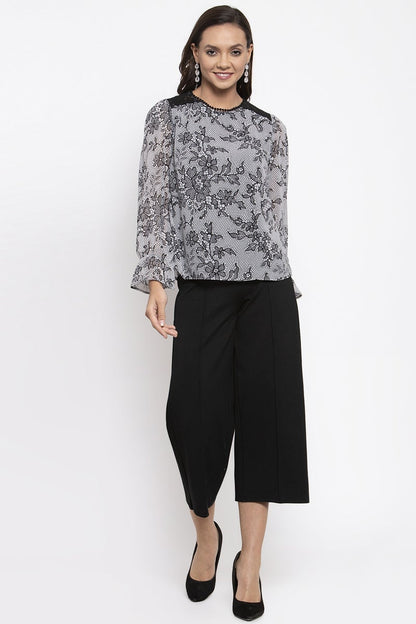 Gipsy Women Round Neck Long Sleeves Solid Black/White Color Tops