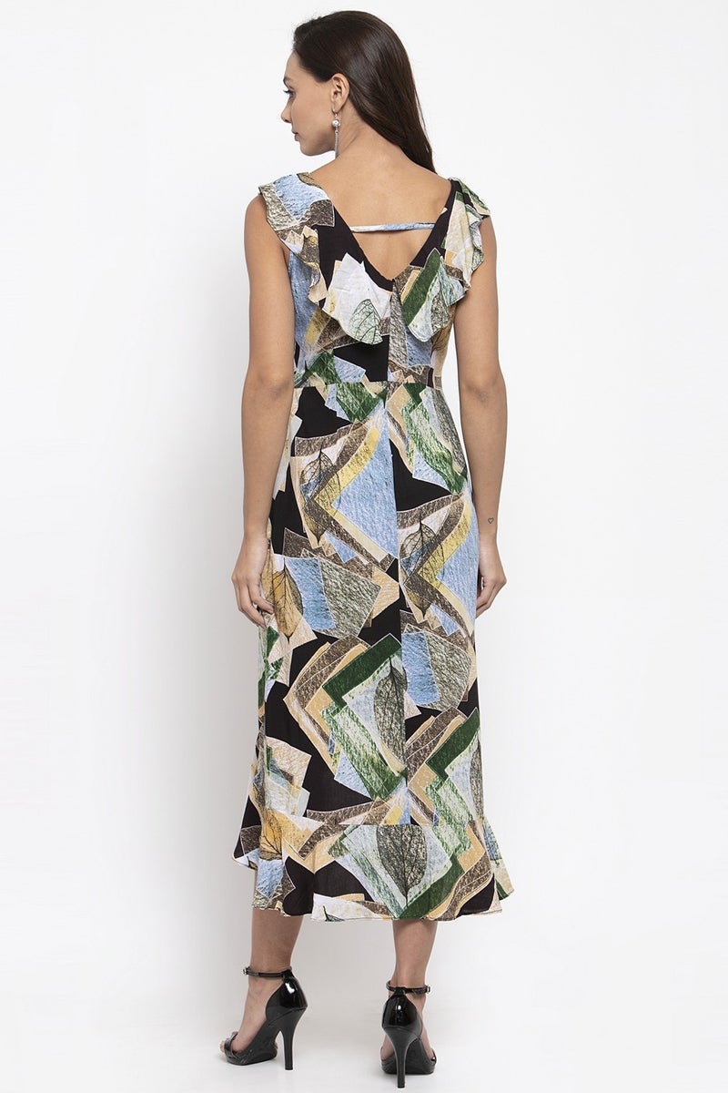 Gipsy Women Green Prnit V-Neck Dress