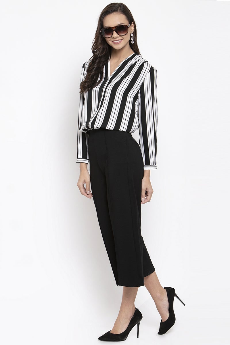 Gipsy Women Polyester V-Neck Black & White Tunic