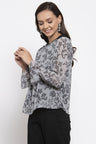 Gipsy Women Round Neck Long Sleeves Solid Black/White Color Tops