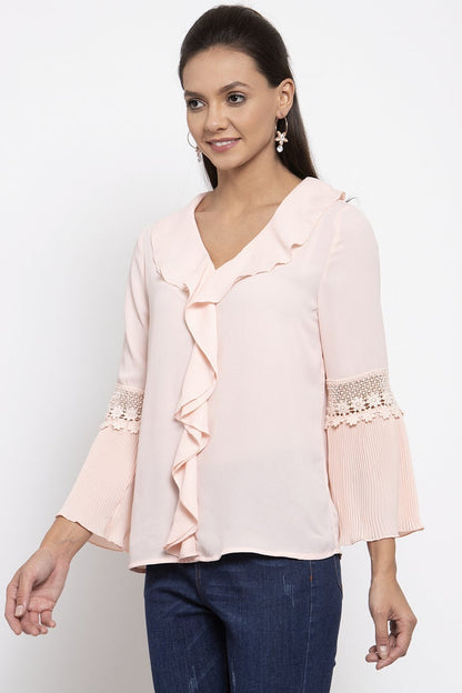 Gipsy Women V-Neck Long Sleeves Solid Blush Pink Color Tops