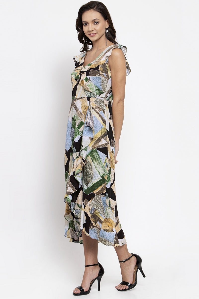 Gipsy Women Green Prnit V-Neck Dress