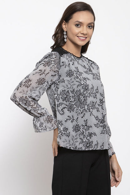 Gipsy Women Round Neck Long Sleeves Solid Black/White Color Tops