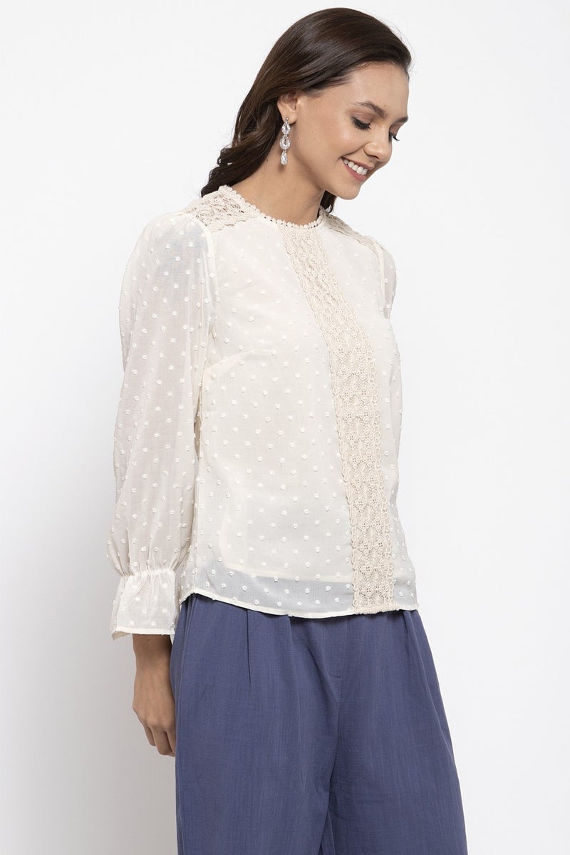 Gipsy Women Round Neck Long Sleeves Solid Beige Color Tops