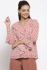 Gipsy Women V-Neck Long Sleeves Self Design Dusky Pink Color Tops