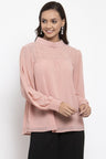 Gipsy Women Choker Neck Long Sleeves Self Design Pink Color Tops