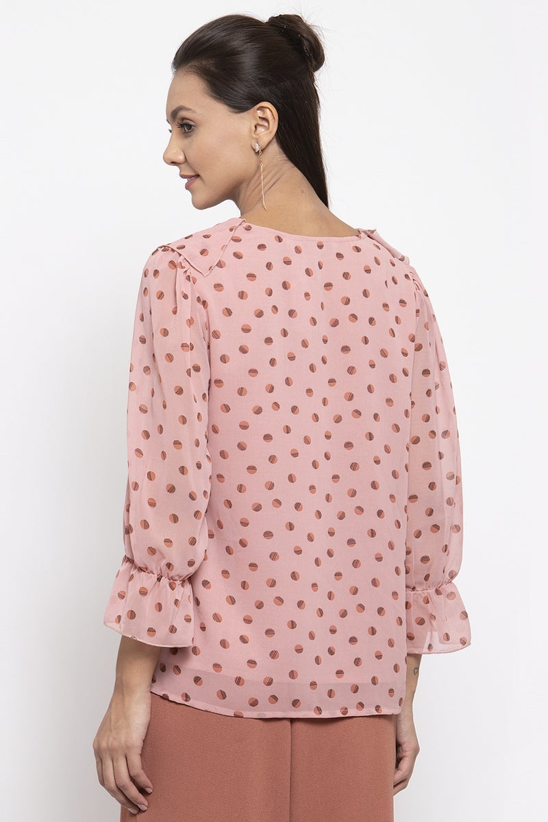 Gipsy Women V-Neck Long Sleeves Self Design Dusky Pink Color Tops