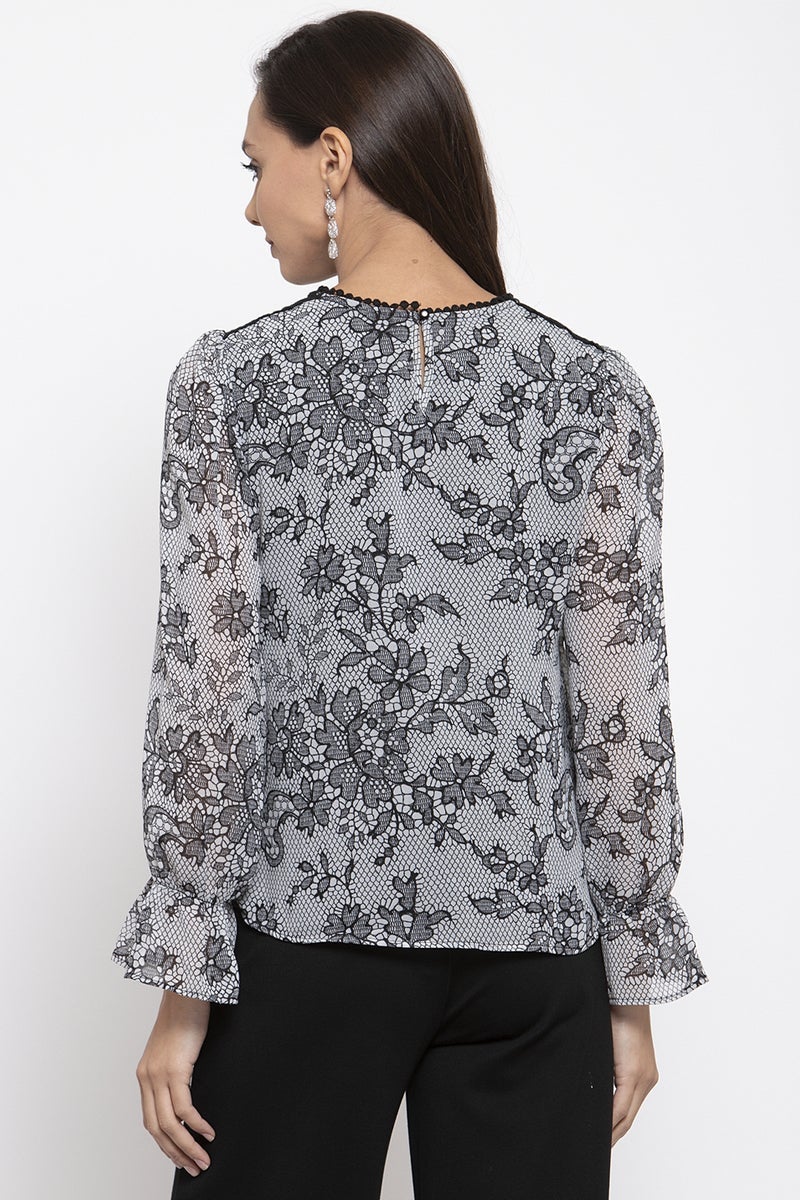Gipsy Women Round Neck Long Sleeves Solid Black/White Color Tops