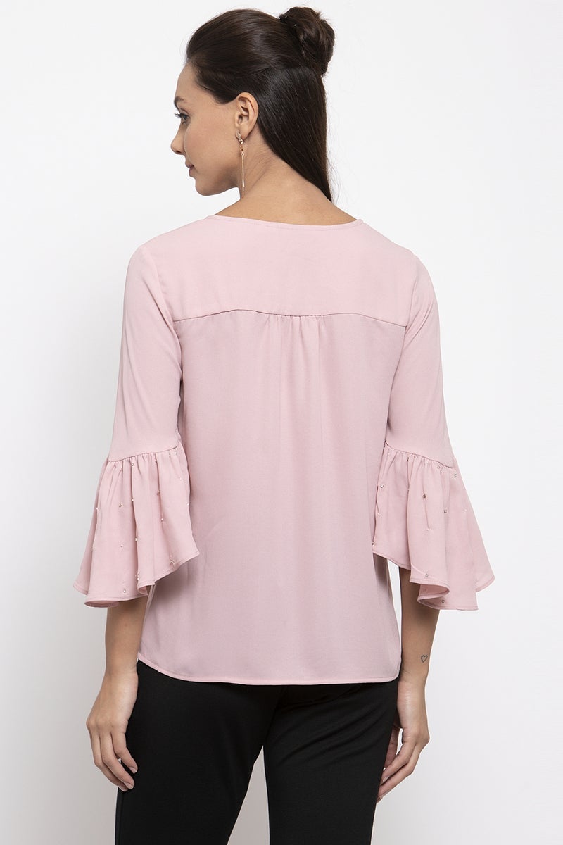 Gipsy Women V-Neck Three-Quarter Sleeves Solid Dusky Pink Color Tops