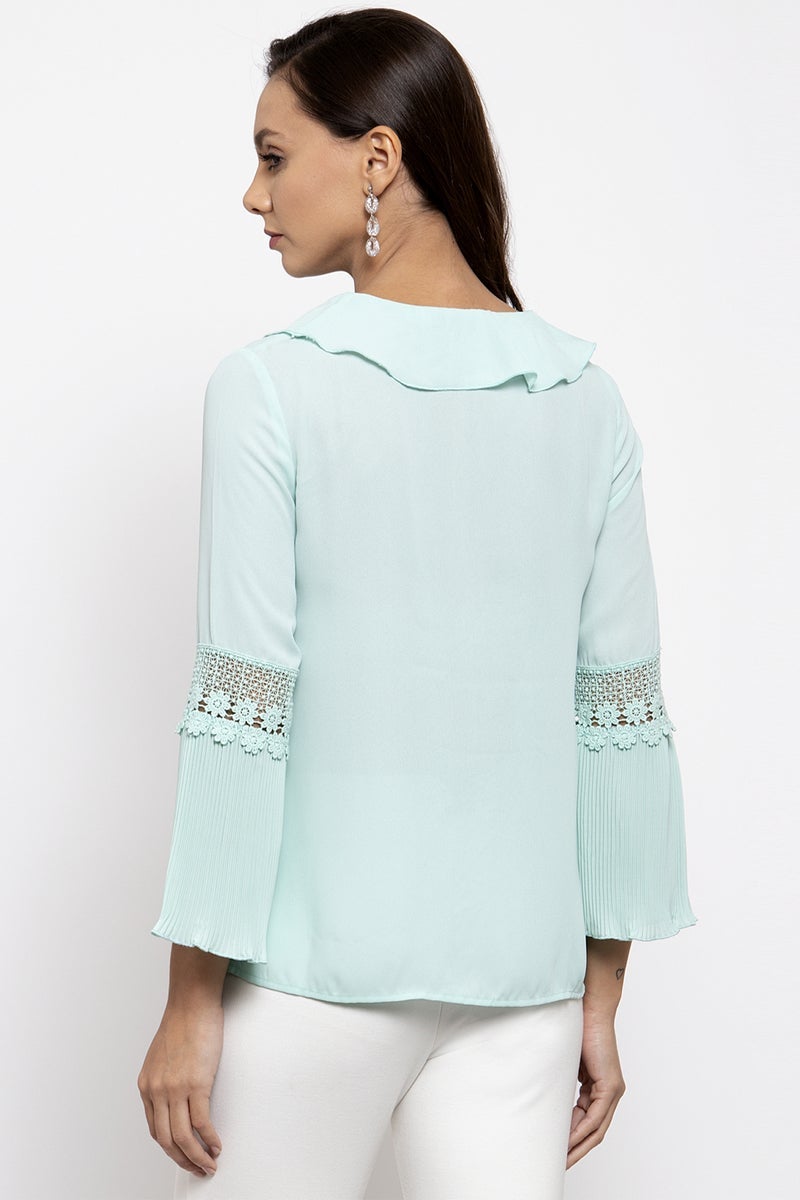Gipsy Women V-Neck Long Sleeves Solid Mint Color Tops