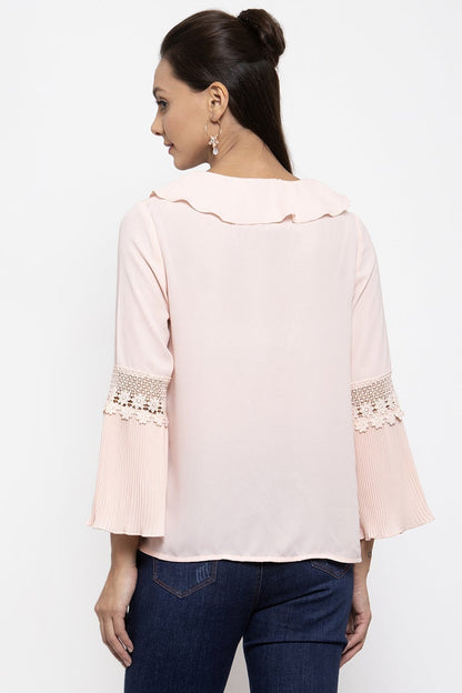 Gipsy Women V-Neck Long Sleeves Solid Blush Pink Color Tops