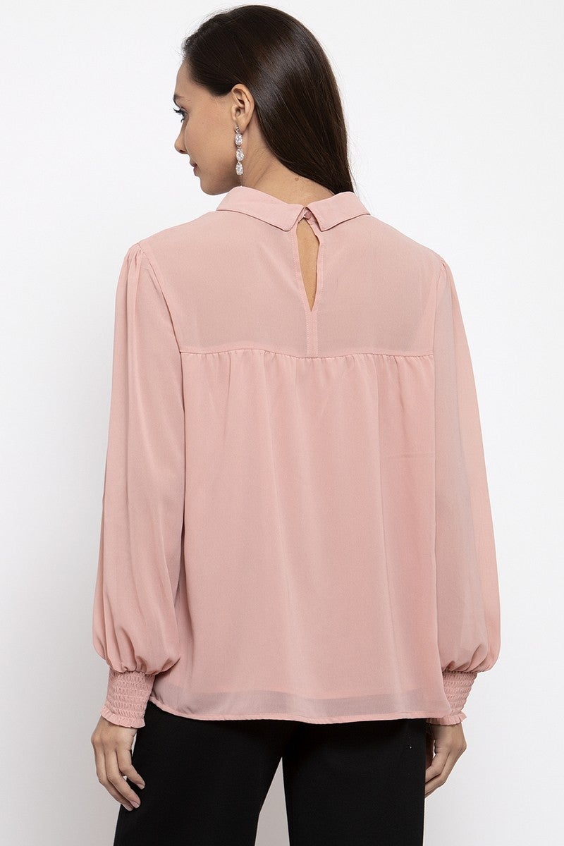 Gipsy Women Choker Neck Long Sleeves Self Design Pink Color Tops