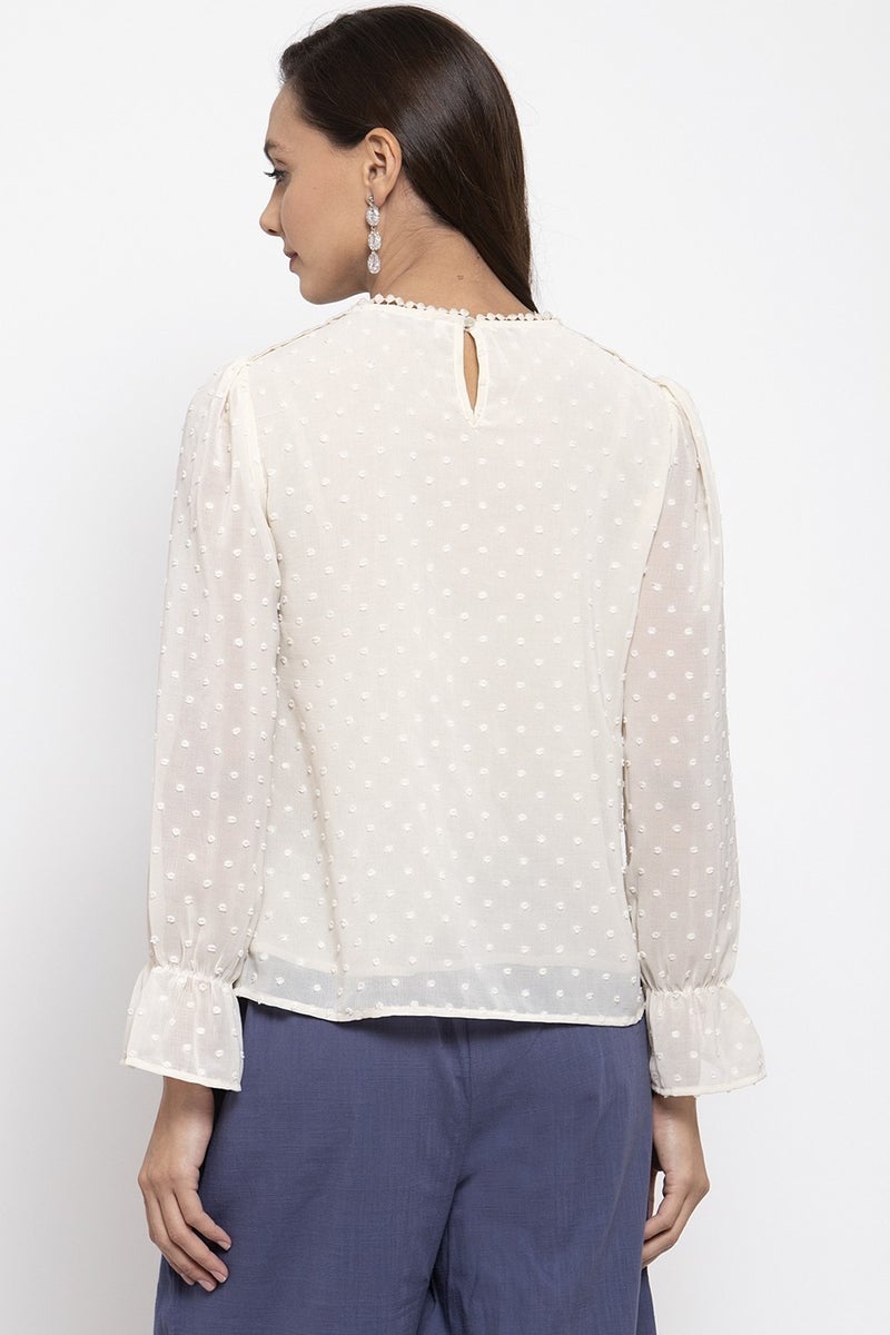 Gipsy Women Round Neck Long Sleeves Solid Beige Color Tops