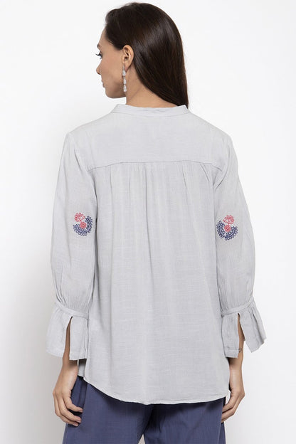Gipsy Women Polyester V-Neck Light Grey Tunic