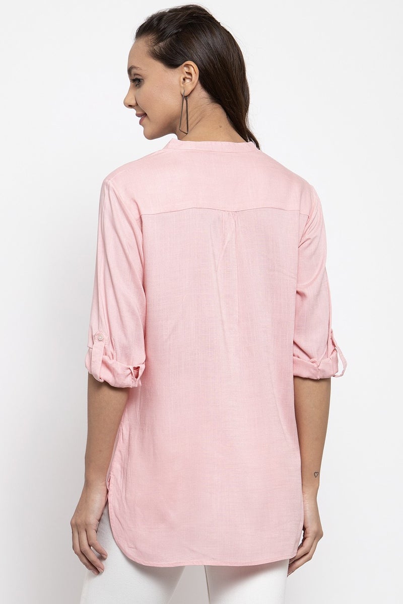 Gipsy Women Linen V-Neck Pink Tunic